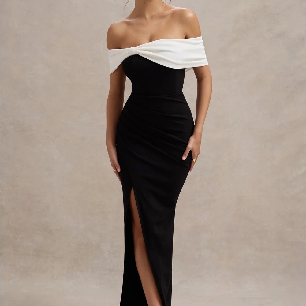Eva Bardot Bow Club L London Strapless Black and White Dress - Picture 5 of 8